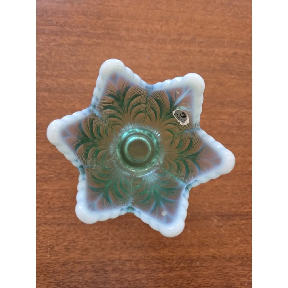 vintage Fenton Art Glass turquoise blue opalescent tulip reversible 2-way votive